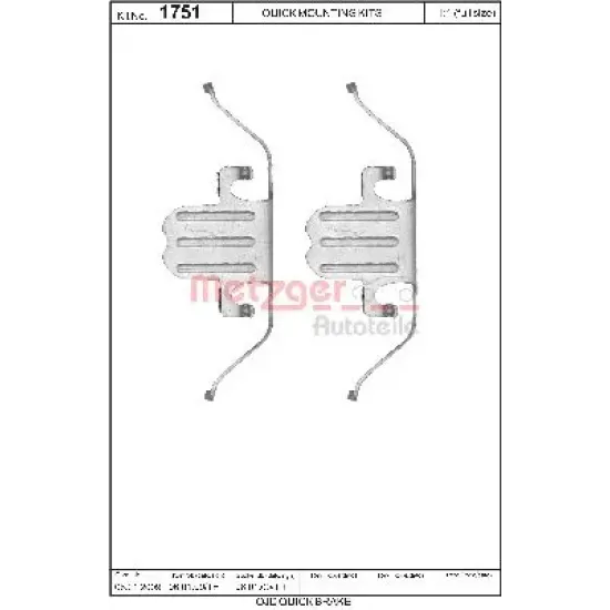 Set Accesorii, Placute Frana METZGER 109-1751