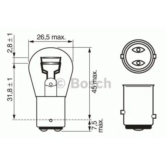 Iluminare Demarcare / Avertizare, Lampa Frana / Lampa Spate, Lumini de Stationare, Lampa Ceata Spate, Lampa Mers Inapoi, Semnalizator, Lampa Frana, Lampa Spate, Bec, Bec BOSCH 1 987 302 202