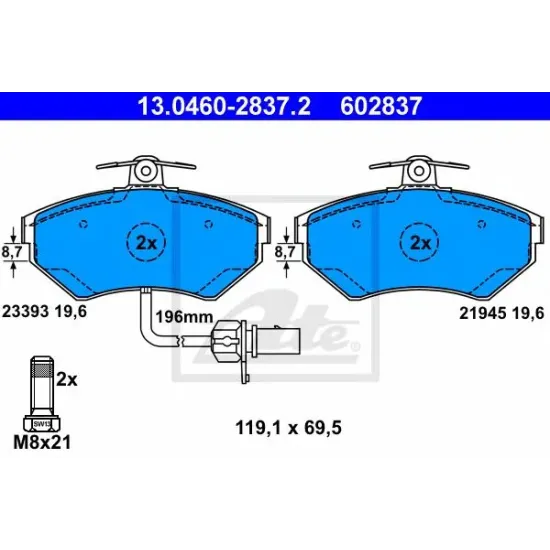 Set Placute Frana, Frana Disc ATE 13.0460-2837.2